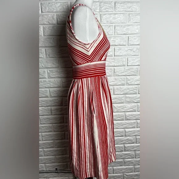 Anthropologie Postmark Striped Red and White Sleeveless Dress with Pockets sz 4 - Picture 3 of 6